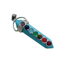 Chakra stone hexagonal prism pendant with seven healing crystals and silver clasp
