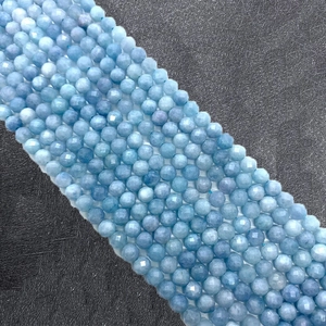 Perles Rondes Facettées en Aigue-Marine Naturelle Perles en Vrac en Pierre Semi-Précieuse pour la Fabrication de Bijoux DIY