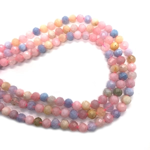 Faceted 6mm morganite stone round beads in multi-color pastel tones for DIY jewelry making