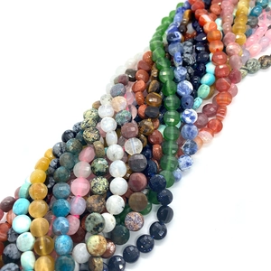 Faceted natural stone beads strings in multiple colors for DIY jewelry making crafts