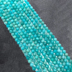 Natural Stone Amazonite Faceted Round Beads 6mm Turquoise Blue Loose Spacer Beads For DIY Jewelry Making Bracelet Necklace