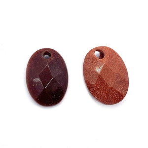Faceted oval goldstone pendants with glitter inclusions and pre-drilled holes for DIY jewelry