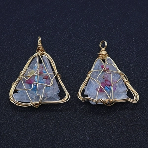 Natural White Crystal Triangle Pendant Gold Wire Wrapped Multicolor Stone Chips Handmade DIY Jewelry Making Accessory For Women