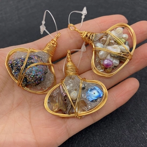 Handmade wire wrapped crystal pendant with natural stone and pearl for DIY jewelry making
