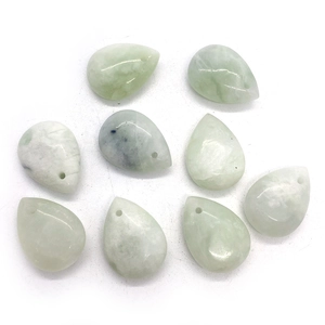 Nine polished light green natural jade water drop pendants with pre-drilled holes for DIY