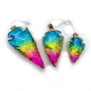 Set de pendentifs pointe de flèche en cristal arc-en-ciel bordé d'or pour bijoux
