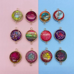 Pendentifs connecteurs ronds en pierre impériale avec bords dorés en douze couleurs