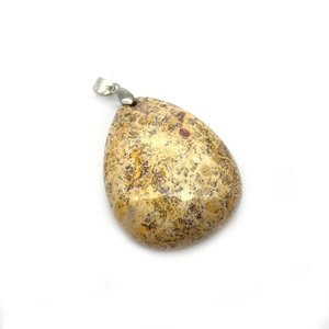Pendentif goutte en pierre naturelle marron polie avec bélière argentée et motif