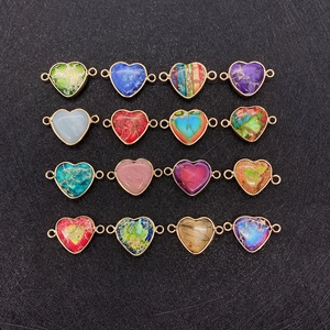 Lot de 16 connecteurs en pierre naturelle en forme de cœur avec bordure dorée pour bijoux DIY