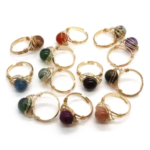 Detailed collection of handmade wire-wrapped gemstone rings in diverse natural stones