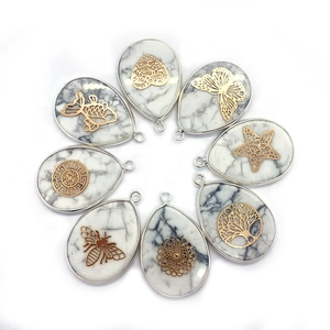 Teardrop white turquoise stone pendants with gold metal overlay charms for jewelry making