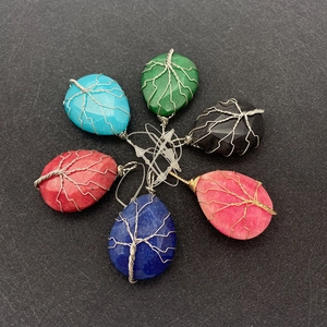 Natuurlijke Agaat Waterdruppel Hanger Handgewikkelde Levensboom Voor DIY Sieraden Maken Vrouwen Handgemaakte Geschenken