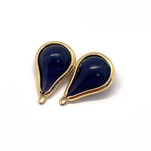 Pendentif goutte d'eau en cristal bleu foncé avec bordure dorée pour bijoux DIY