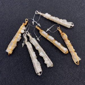 Handcrafted natural stone wire wrapped pearl pendants in gold and silver finish