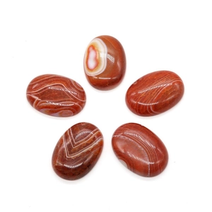 Five oval striped sardonyx agate cabochons for DIY jewelry making in reddish brown