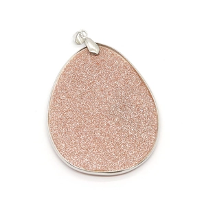 Elegant 45x60mm teardrop shell pendant with pink glitter inlay and silver metal trim