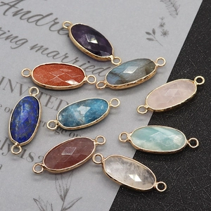 Faceted natural stone oval connector pendants with gold plating for DIY jewelry making