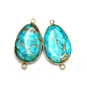 Connecteurs gouttes en turquoise naturelle et bords dorés pour création de bijoux DIY