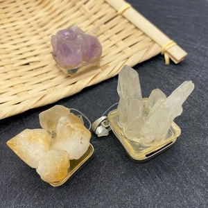 Natural crystal stone pendants with amethyst and citrine set in silver metal base
