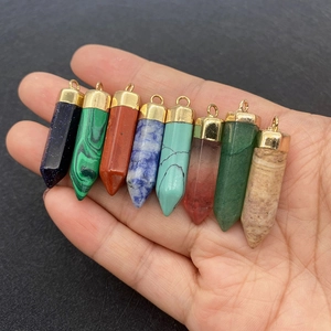 Set of eight 8x36mm natural stone cone pendants with golden caps for DIY jewelry making
