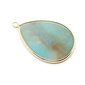 Natural amazonite teardrop pendant with gold plated edges for jewelry making