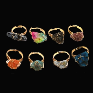 Anello in Rame Regolabile Avvolto in Filo di Pietra Naturale Irregolare Fatto a Mano per Uomo Donna Gioielli Boho in Quarzo Cristallo Grezzo