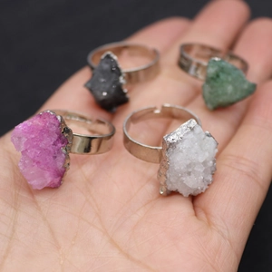 Irregular natural crystal stone rings with silver adjustable open bands in four colors