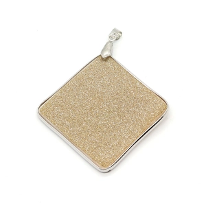 Diagonal square natural shell pendant with frosted gold finish and silver metal frame