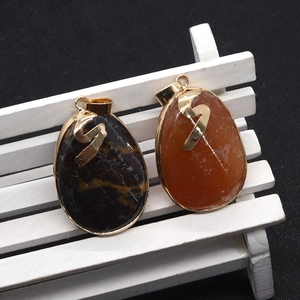 Colgantes ovalados de piedra natural ojo de tigre y ágata con borde dorado
