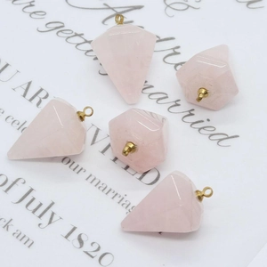 Natural pink quartz faceted pendants with gold bails for DIY jewelry making