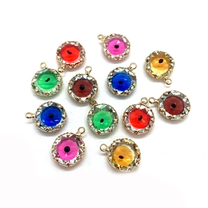 Colorful 13mm Evil Eye round crystal pendants with gold plated copper frame for DIY jewelry