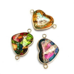 Natural heart emperor stone connectors with gold plating for DIY jewelry making