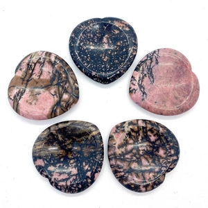 Masseur de Pierre de Pouce en Forme de Cœur en Rhodonite Naturelle Pierre de Souci Pour Soulager le Stress Pierre Veinée Rose Noire Polie Accessoire de Fabrication de Bijoux DIY