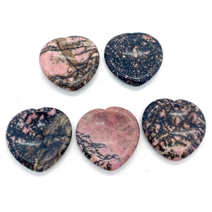 Lot de 5 pierres de massage en rhodonite en forme de cœur pour la relaxation