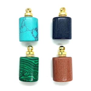 Set of four gemstone essential oil bottle pendants with gold metal caps and hanging loops