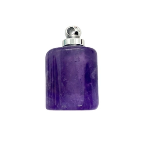 Polished amethyst stone pendant in rectangular pillar shape with silver metal clasp