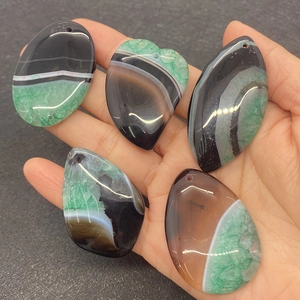 Polished natural striped agate pendants in heart and oval shapes for DIY jewelry making