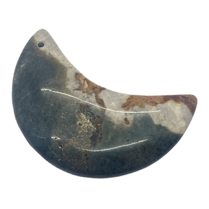 Green moss agate moon pendant with natural brown textures and polished finish