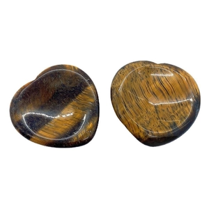 Polished heart shaped natural Tiger Eye worry stones for stress relief with silk luster