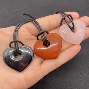 Natuurlijke hematiet en rozenkwarts hart hanger ketting met zwart koord accessoires