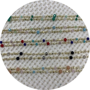 Colorful natural crystal beaded copper chain necklace with faceted stones and gold spacers