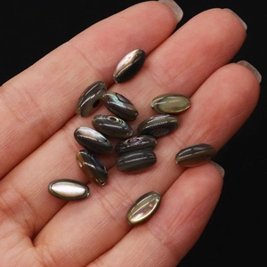 Makroaufnahme irisierender abalone-muschelperlen in reisform für DIY-schmuck