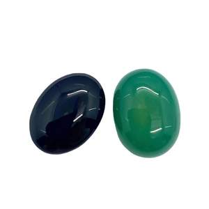 Polished oval 15x20mm natural green aventurine and black onyx gemstone cabochons