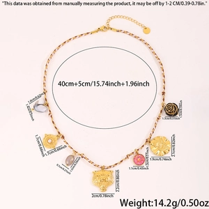 Vue détaillée du collier tressé coloré avec tête de tigre dorée et breloques mixtes