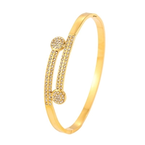 Elegant gold double-headed crystal bangle with shimmering twin rows of cubic zirconia