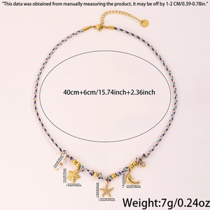 Détails du collier de plage avec dimensions des breloques étoile de mer et dauphin