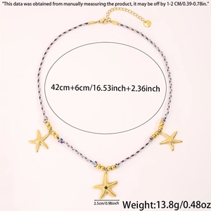 Détail du collier pendentif étoile de mer avec corde tressée colorée et perles de plage