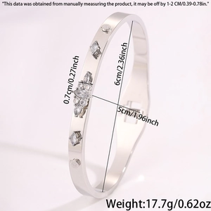 Detailed size specifications of the hip hop silver stainless steel clover diamond bangle