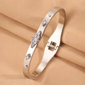 Hiphop silver stainless steel bangle with marquise crystals and spring clasp