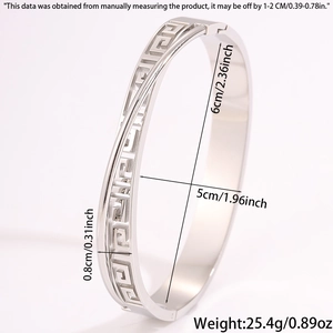 Detailed size measurement of golden stainless steel bangle with Greek key pattern